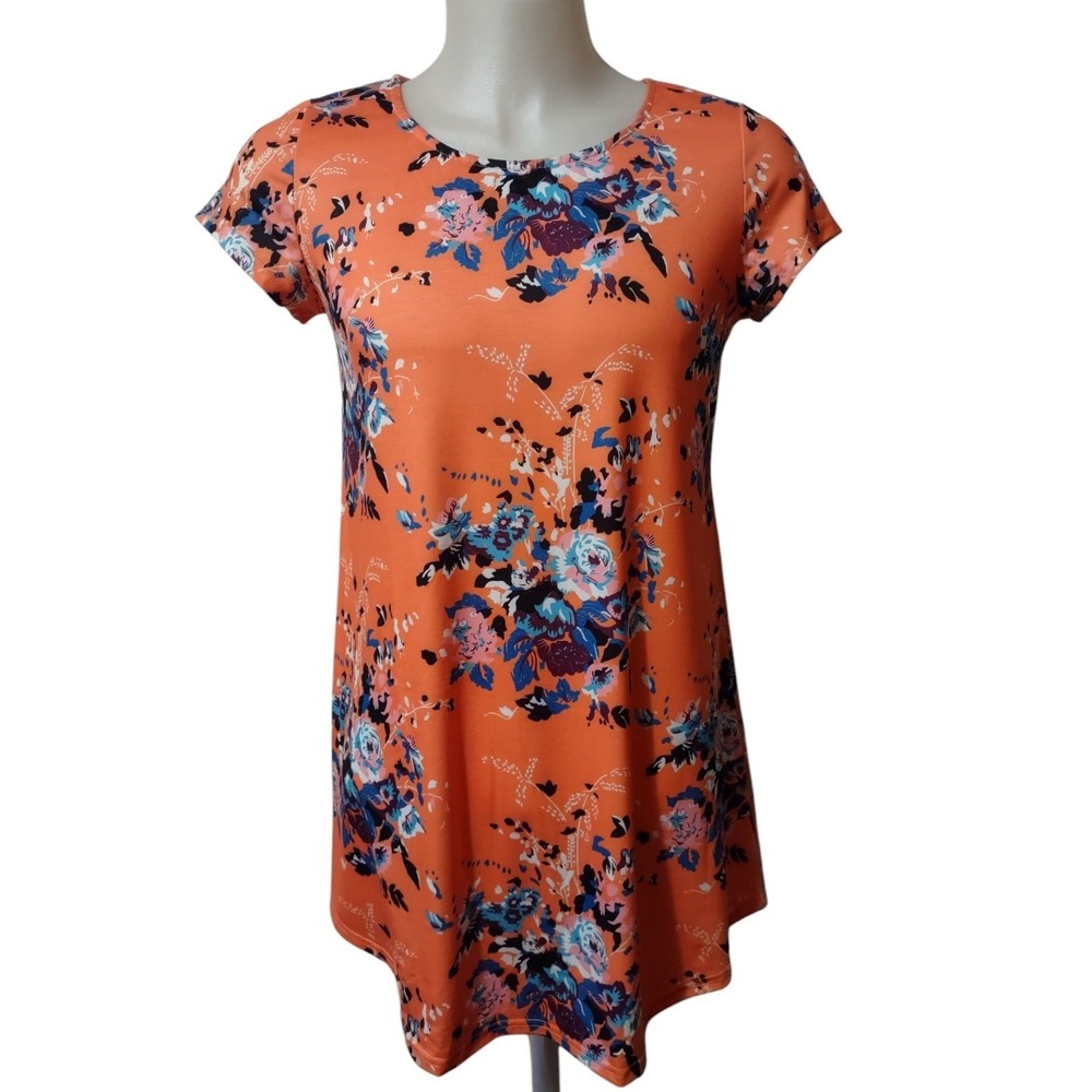 Reborn Collection Dress Women's Size Large Floral Peach Short Sleeve  Scoop Neck